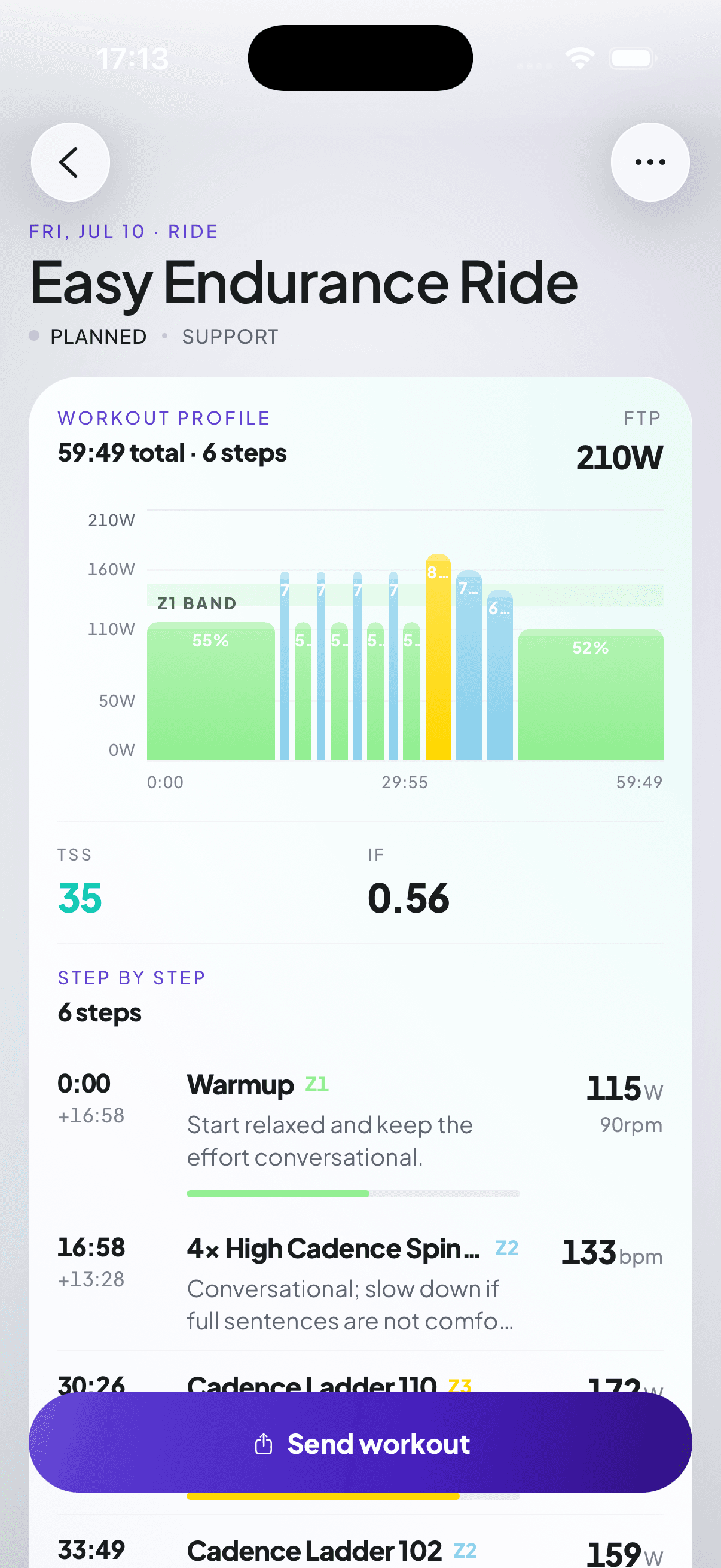 Evora structured workout — power targets and step-by-step guidance you can send to your head unit
